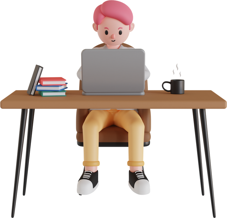 3d male character working on laptop
